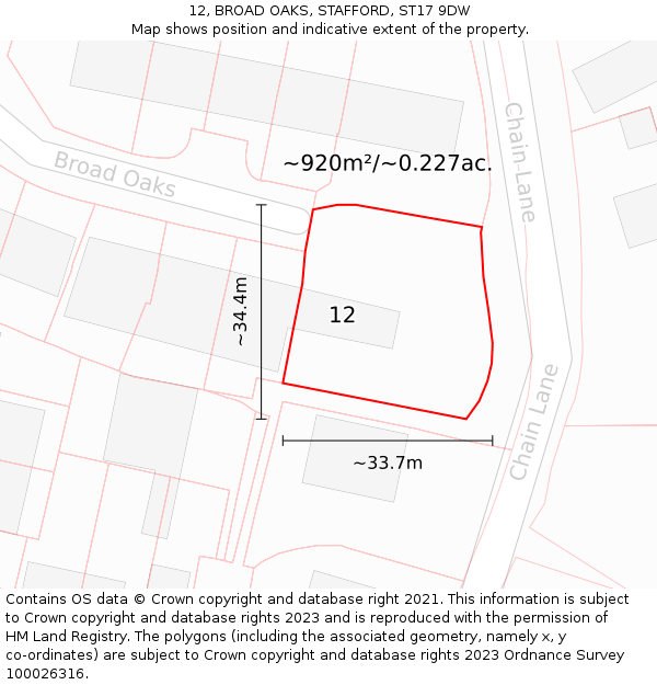 12, BROAD OAKS, STAFFORD, ST17 9DW: Plot and title map