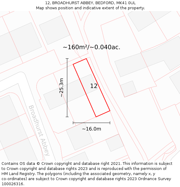 12, BROADHURST ABBEY, BEDFORD, MK41 0UL: Plot and title map