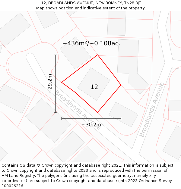 12, BROADLANDS AVENUE, NEW ROMNEY, TN28 8JE: Plot and title map