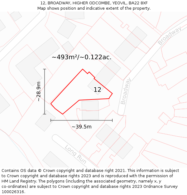 12, BROADWAY, HIGHER ODCOMBE, YEOVIL, BA22 8XF: Plot and title map