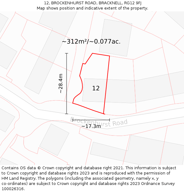 12, BROCKENHURST ROAD, BRACKNELL, RG12 9FJ: Plot and title map