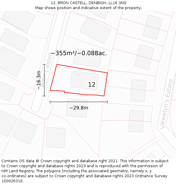 12, BRON CASTELL, DENBIGH, LL16 3NS: Plot and title map