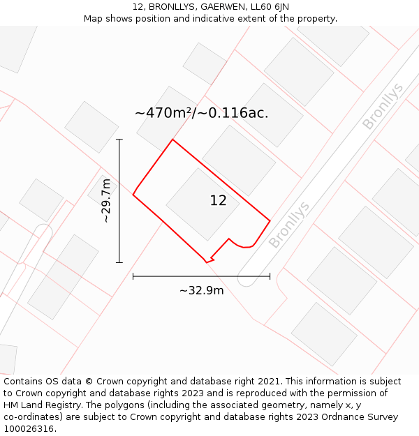 12, BRONLLYS, GAERWEN, LL60 6JN: Plot and title map