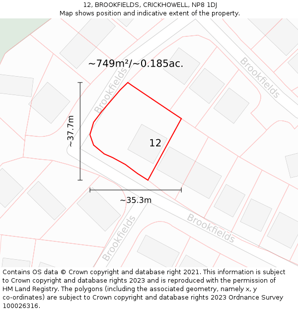 12, BROOKFIELDS, CRICKHOWELL, NP8 1DJ: Plot and title map