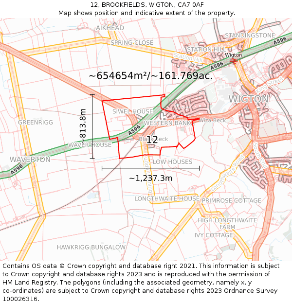 12, BROOKFIELDS, WIGTON, CA7 0AF: Plot and title map