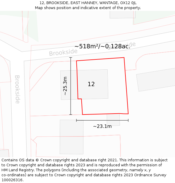 12, BROOKSIDE, EAST HANNEY, WANTAGE, OX12 0JL: Plot and title map