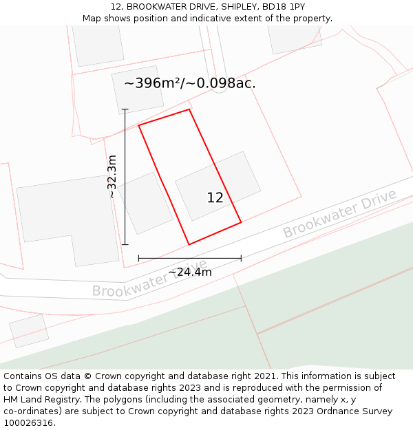 12, BROOKWATER DRIVE, SHIPLEY, BD18 1PY: Plot and title map