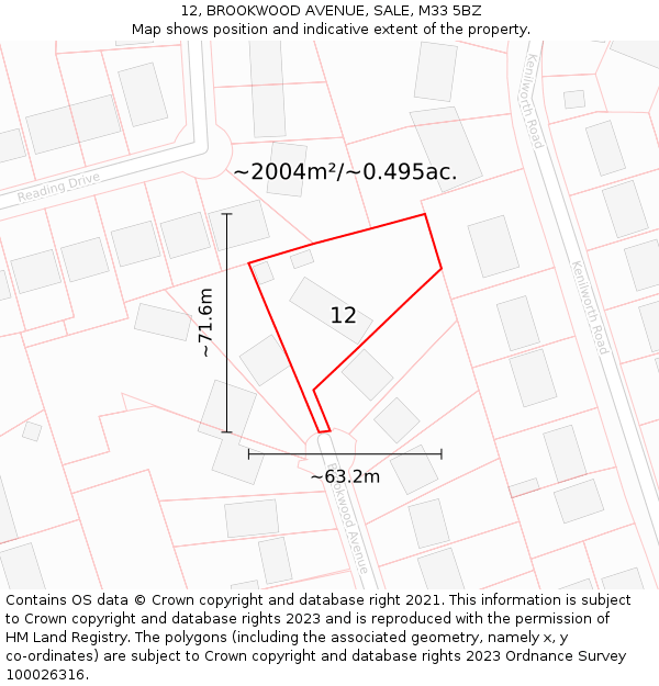 12, BROOKWOOD AVENUE, SALE, M33 5BZ: Plot and title map