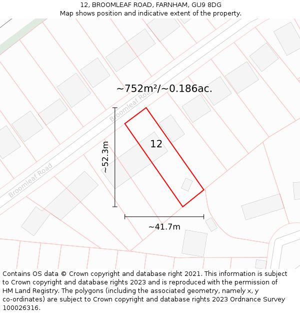 12, BROOMLEAF ROAD, FARNHAM, GU9 8DG: Plot and title map