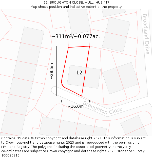 12, BROUGHTON CLOSE, HULL, HU9 4TF: Plot and title map