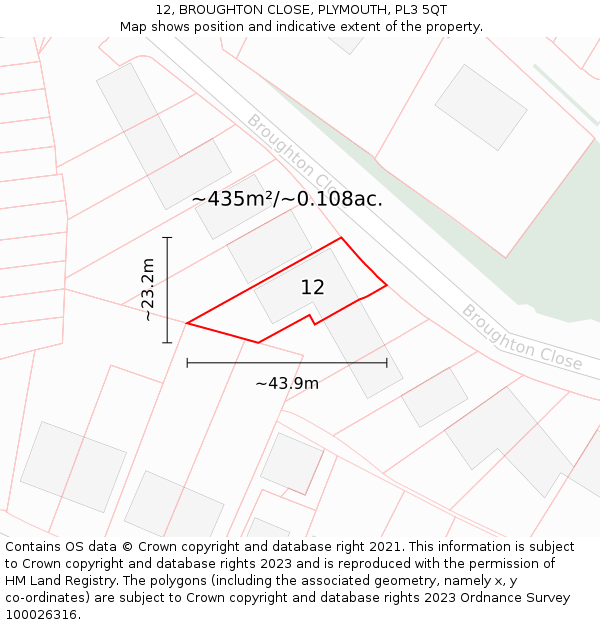 12, BROUGHTON CLOSE, PLYMOUTH, PL3 5QT: Plot and title map