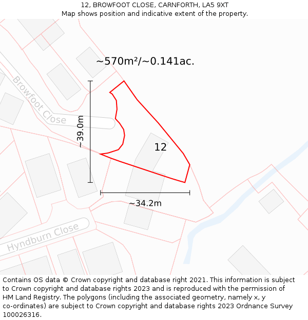 12, BROWFOOT CLOSE, CARNFORTH, LA5 9XT: Plot and title map