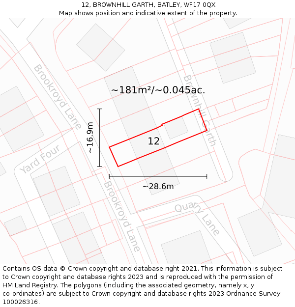 12, BROWNHILL GARTH, BATLEY, WF17 0QX: Plot and title map