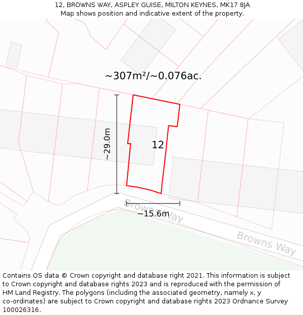 12, BROWNS WAY, ASPLEY GUISE, MILTON KEYNES, MK17 8JA: Plot and title map