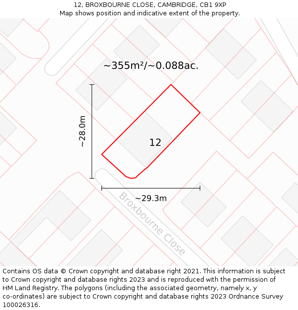 12, BROXBOURNE CLOSE, CAMBRIDGE, CB1 9XP: Plot and title map