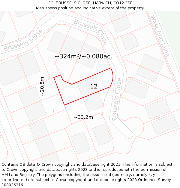 12, BRUSSELS CLOSE, HARWICH, CO12 3SF: Plot and title map