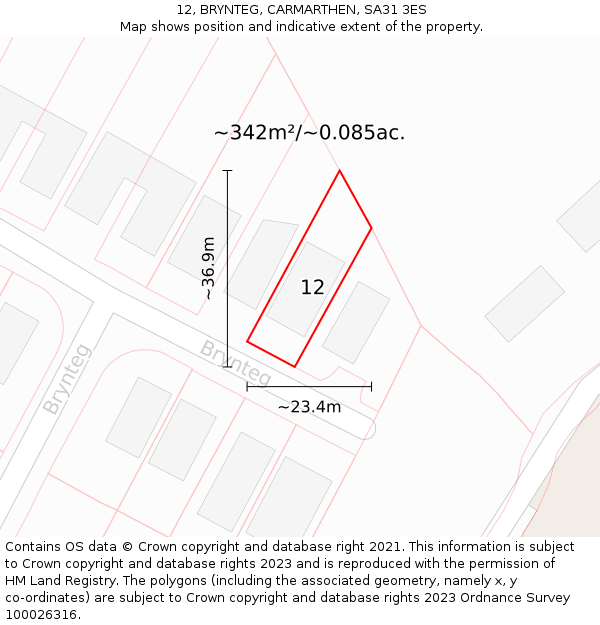 12, BRYNTEG, CARMARTHEN, SA31 3ES: Plot and title map