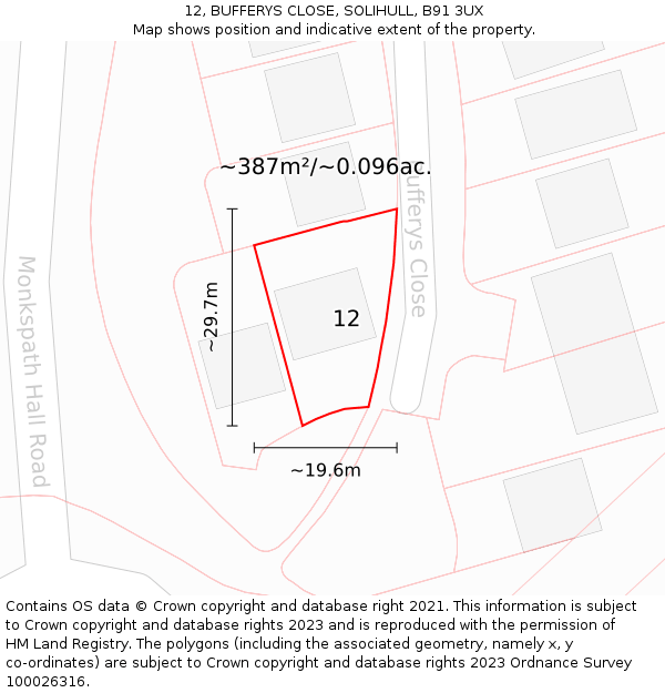 12, BUFFERYS CLOSE, SOLIHULL, B91 3UX: Plot and title map