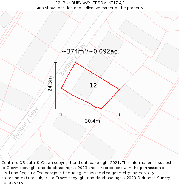 12, BUNBURY WAY, EPSOM, KT17 4JP: Plot and title map