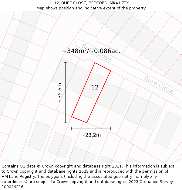 12, BURE CLOSE, BEDFORD, MK41 7TX: Plot and title map