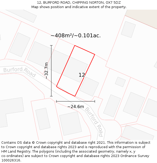 12, BURFORD ROAD, CHIPPING NORTON, OX7 5DZ: Plot and title map