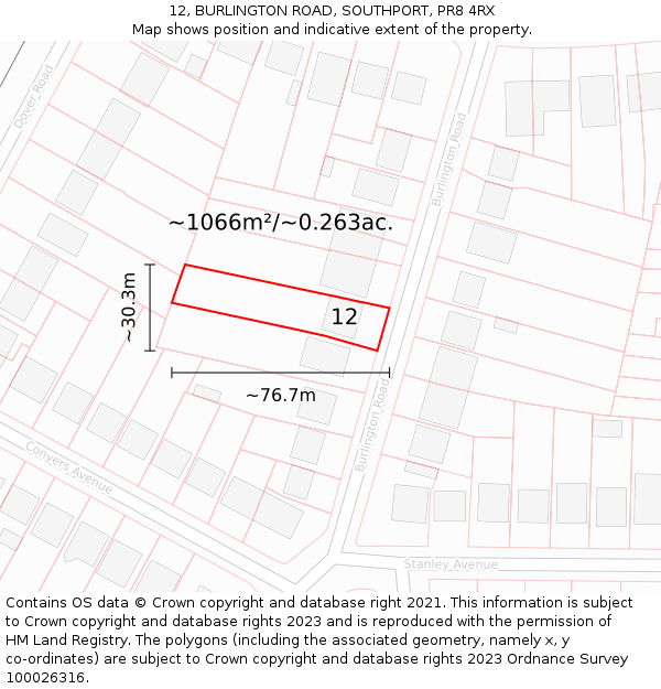 12, BURLINGTON ROAD, SOUTHPORT, PR8 4RX: Plot and title map