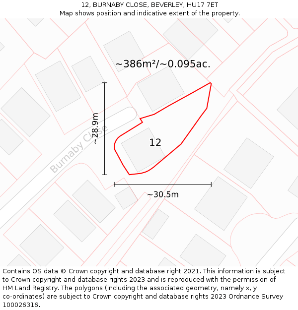 12, BURNABY CLOSE, BEVERLEY, HU17 7ET: Plot and title map