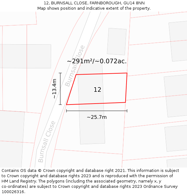 12, BURNSALL CLOSE, FARNBOROUGH, GU14 8NN: Plot and title map