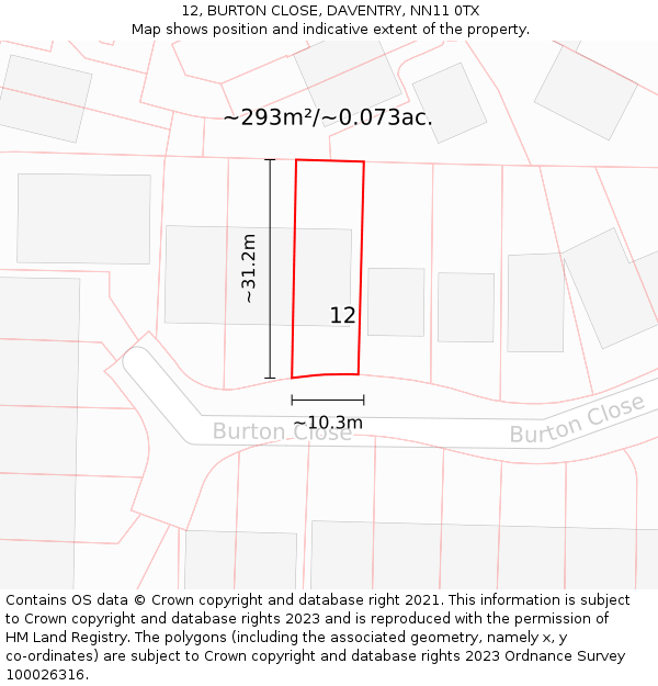 12, BURTON CLOSE, DAVENTRY, NN11 0TX: Plot and title map