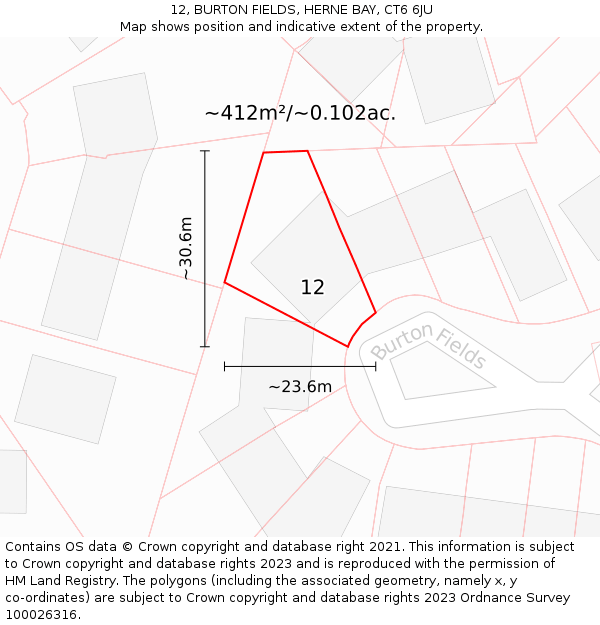 12, BURTON FIELDS, HERNE BAY, CT6 6JU: Plot and title map