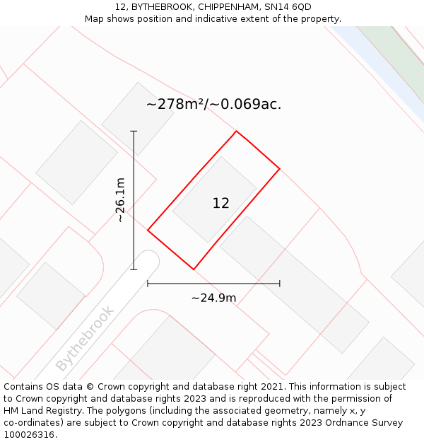 12, BYTHEBROOK, CHIPPENHAM, SN14 6QD: Plot and title map