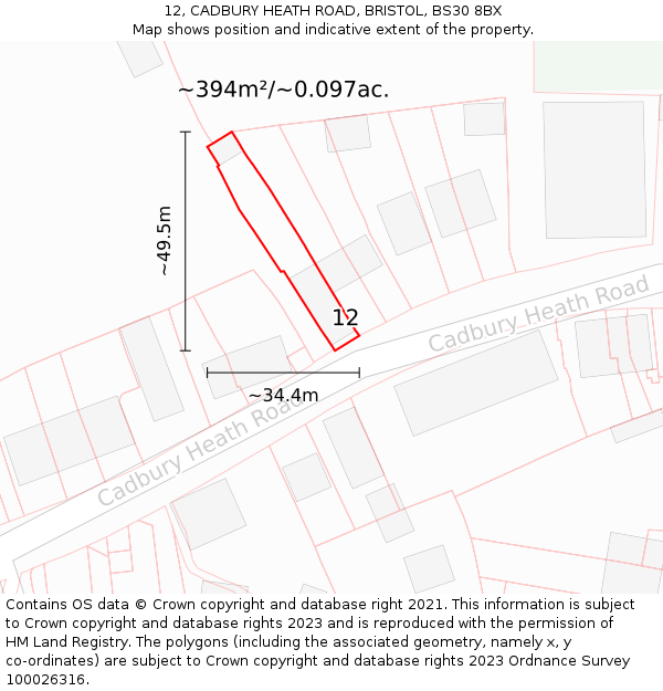 12, CADBURY HEATH ROAD, BRISTOL, BS30 8BX: Plot and title map