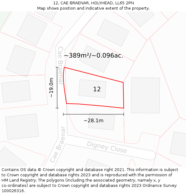 12, CAE BRAENAR, HOLYHEAD, LL65 2PN: Plot and title map