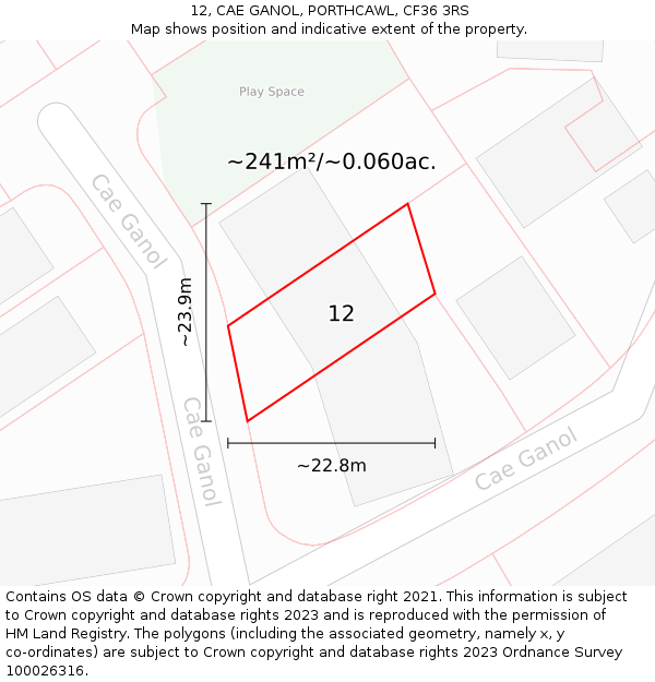 12, CAE GANOL, PORTHCAWL, CF36 3RS: Plot and title map