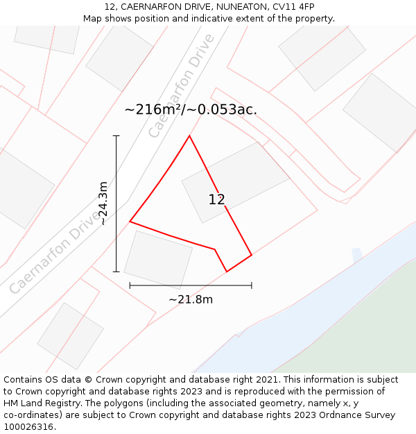 12, CAERNARFON DRIVE, NUNEATON, CV11 4FP: Plot and title map