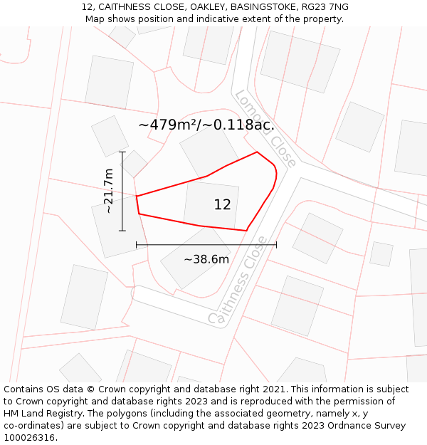 12, CAITHNESS CLOSE, OAKLEY, BASINGSTOKE, RG23 7NG: Plot and title map