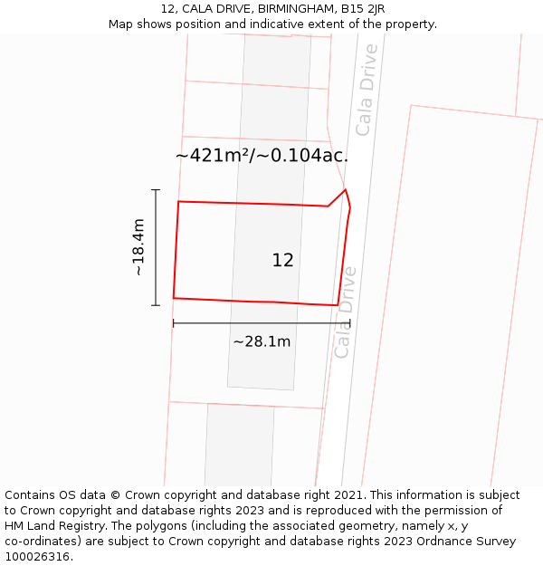 12, CALA DRIVE, BIRMINGHAM, B15 2JR: Plot and title map