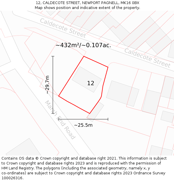 12, CALDECOTE STREET, NEWPORT PAGNELL, MK16 0BX: Plot and title map
