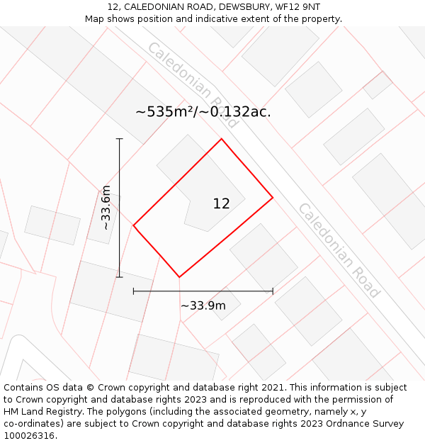 12, CALEDONIAN ROAD, DEWSBURY, WF12 9NT: Plot and title map