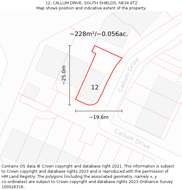 12, CALLUM DRIVE, SOUTH SHIELDS, NE34 6TZ: Plot and title map