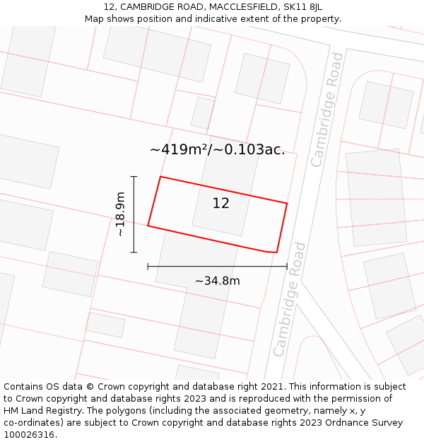 12, CAMBRIDGE ROAD, MACCLESFIELD, SK11 8JL: Plot and title map