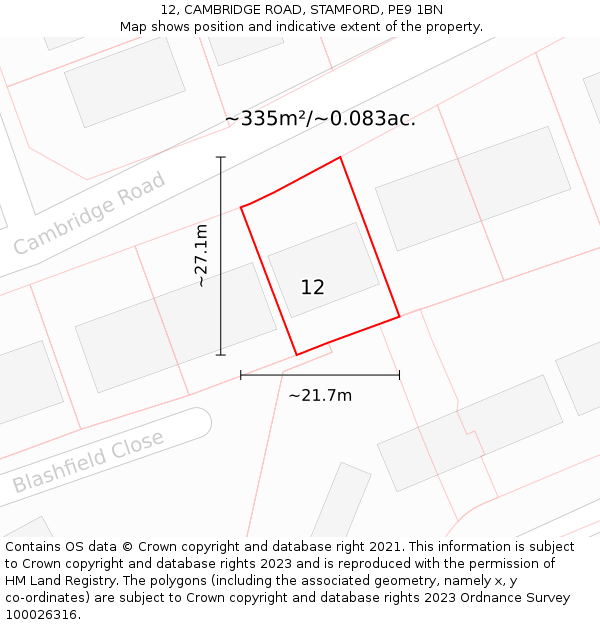 12, CAMBRIDGE ROAD, STAMFORD, PE9 1BN: Plot and title map