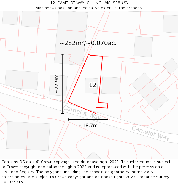 12, CAMELOT WAY, GILLINGHAM, SP8 4SY: Plot and title map