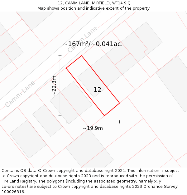 12, CAMM LANE, MIRFIELD, WF14 9JQ: Plot and title map