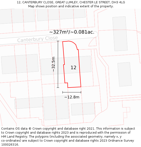 12, CANTERBURY CLOSE, GREAT LUMLEY, CHESTER LE STREET, DH3 4LG: Plot and title map