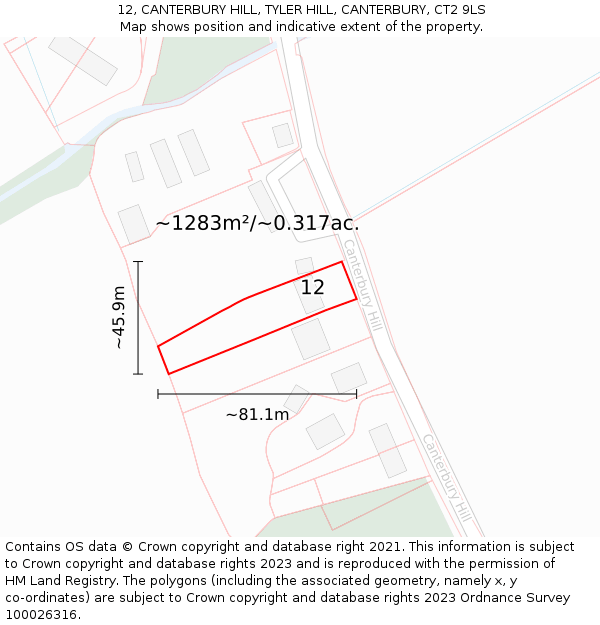 12, CANTERBURY HILL, TYLER HILL, CANTERBURY, CT2 9LS: Plot and title map