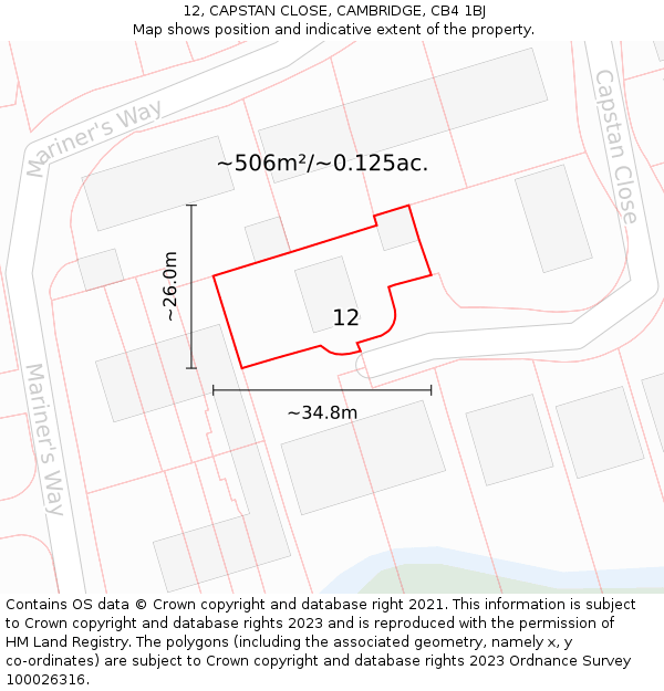 12, CAPSTAN CLOSE, CAMBRIDGE, CB4 1BJ: Plot and title map