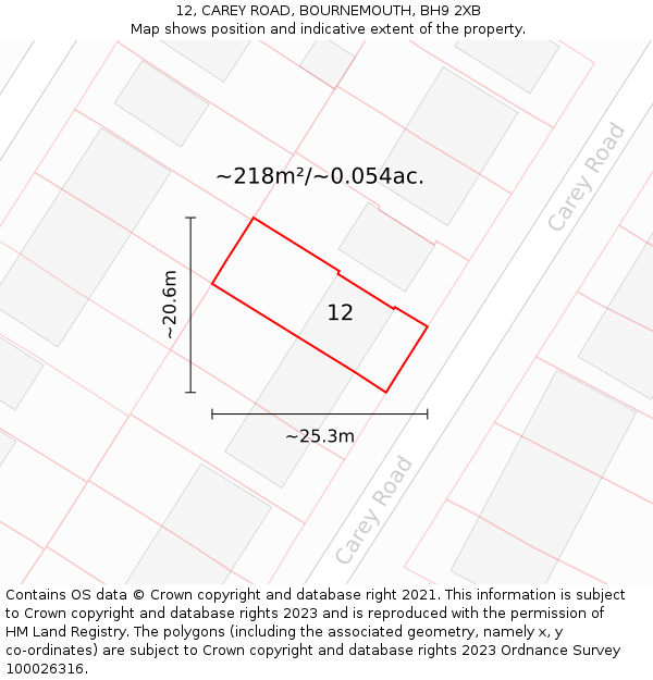 12, CAREY ROAD, BOURNEMOUTH, BH9 2XB: Plot and title map