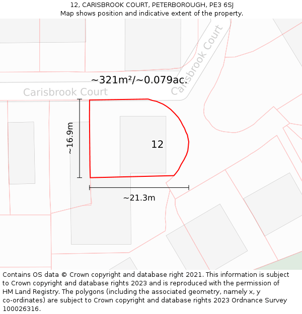 12, CARISBROOK COURT, PETERBOROUGH, PE3 6SJ: Plot and title map