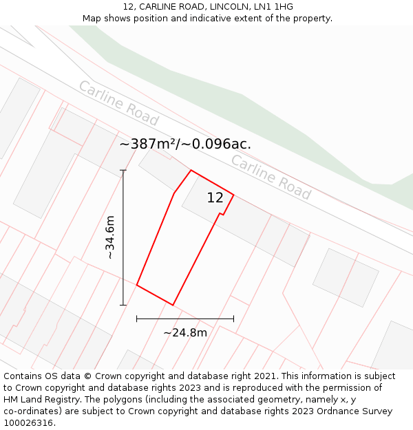 12, CARLINE ROAD, LINCOLN, LN1 1HG: Plot and title map